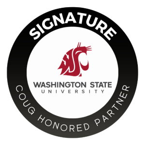 Coug Honored Partner program badge: Signature partnership level. Features the Washington State University logo.